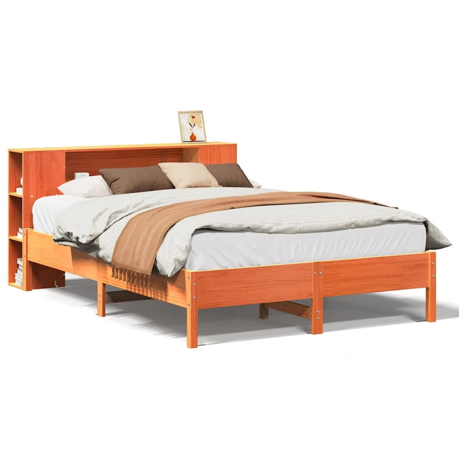 vidaXL Massivholzbett mit Regal ohne Matratze Wachsbraun 135x190 cm 3322842 günstig online kaufen
