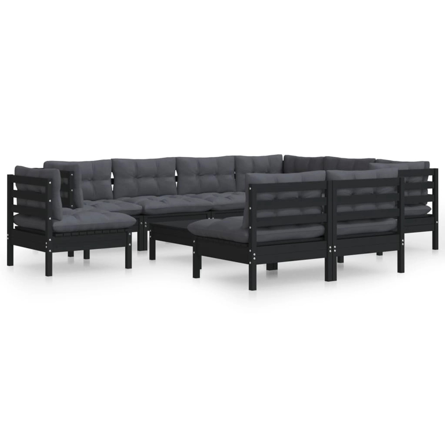 10-tlg. Garten-lounge-set Mit Kissen Schwarz Massivholz Kiefer günstig online kaufen