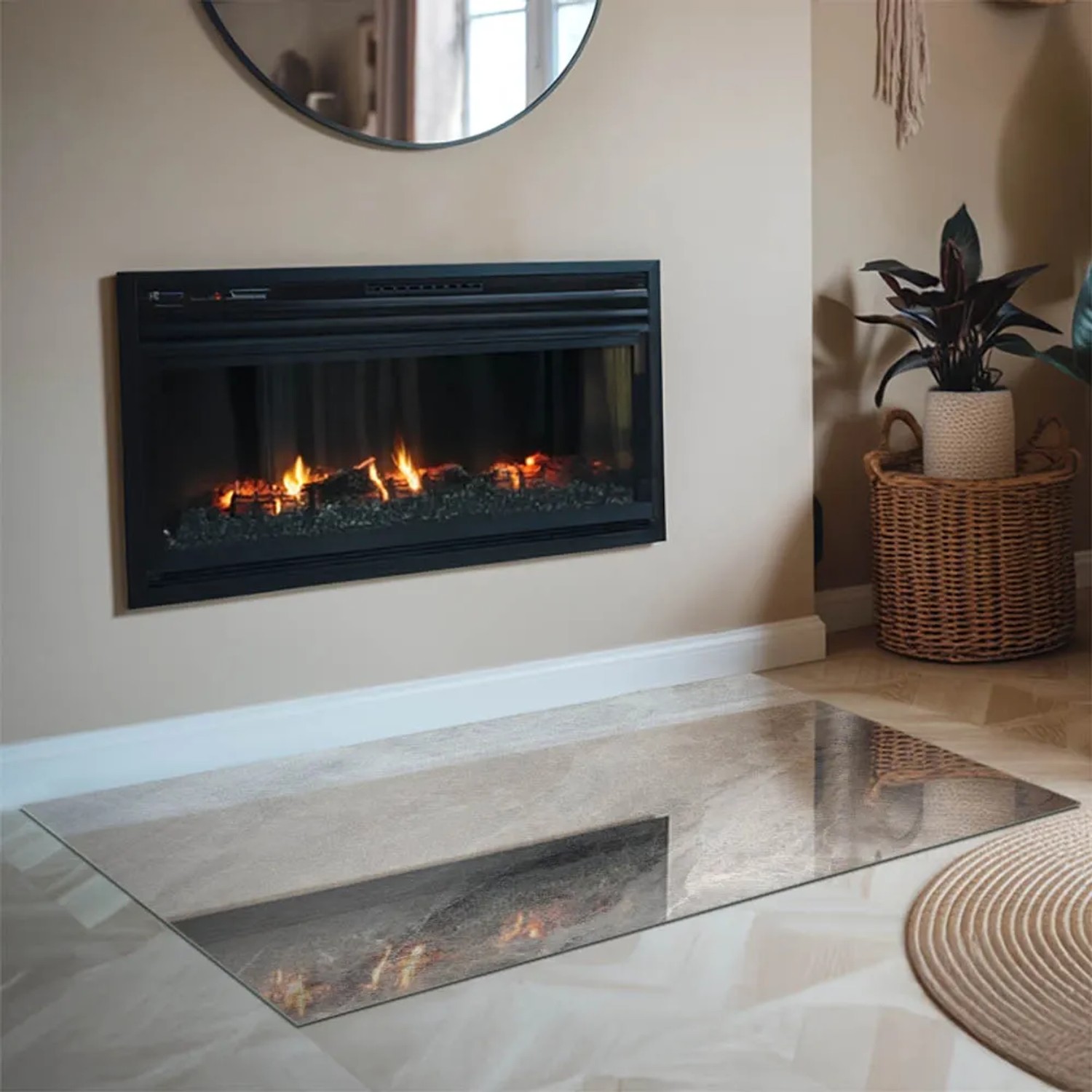 Tulup Glasplatte für Kamin Natursteinmuster Glasplatte für Kaminöfen Rechteck 120x80 cm Grau Glasplatte für Kamin Funkenschutzplatte Kaminöfen_5