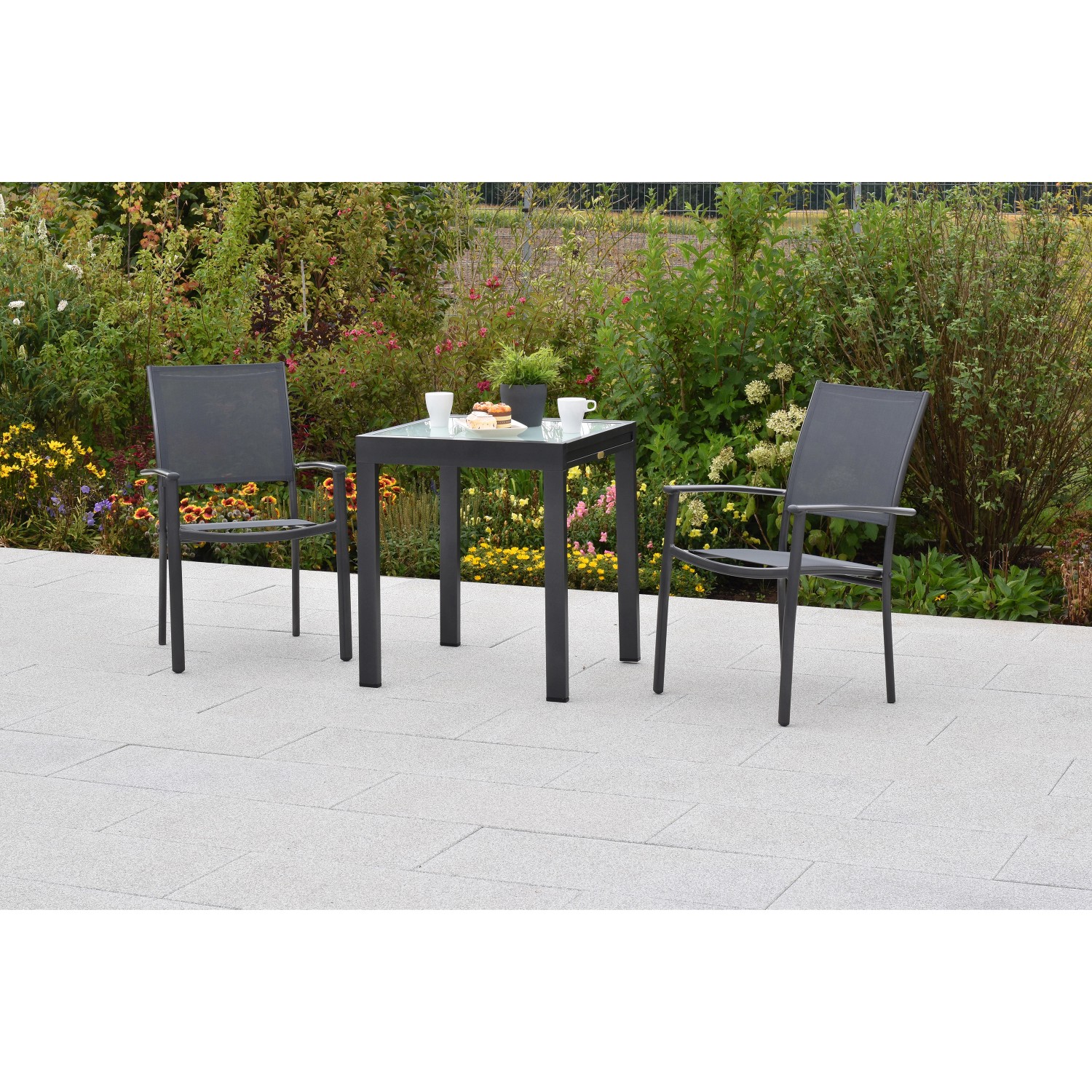 Merxx Milano Set 3-tlg. 2 Stapelsessel Balkon-Tisch Ausziehbar günstig online kaufen