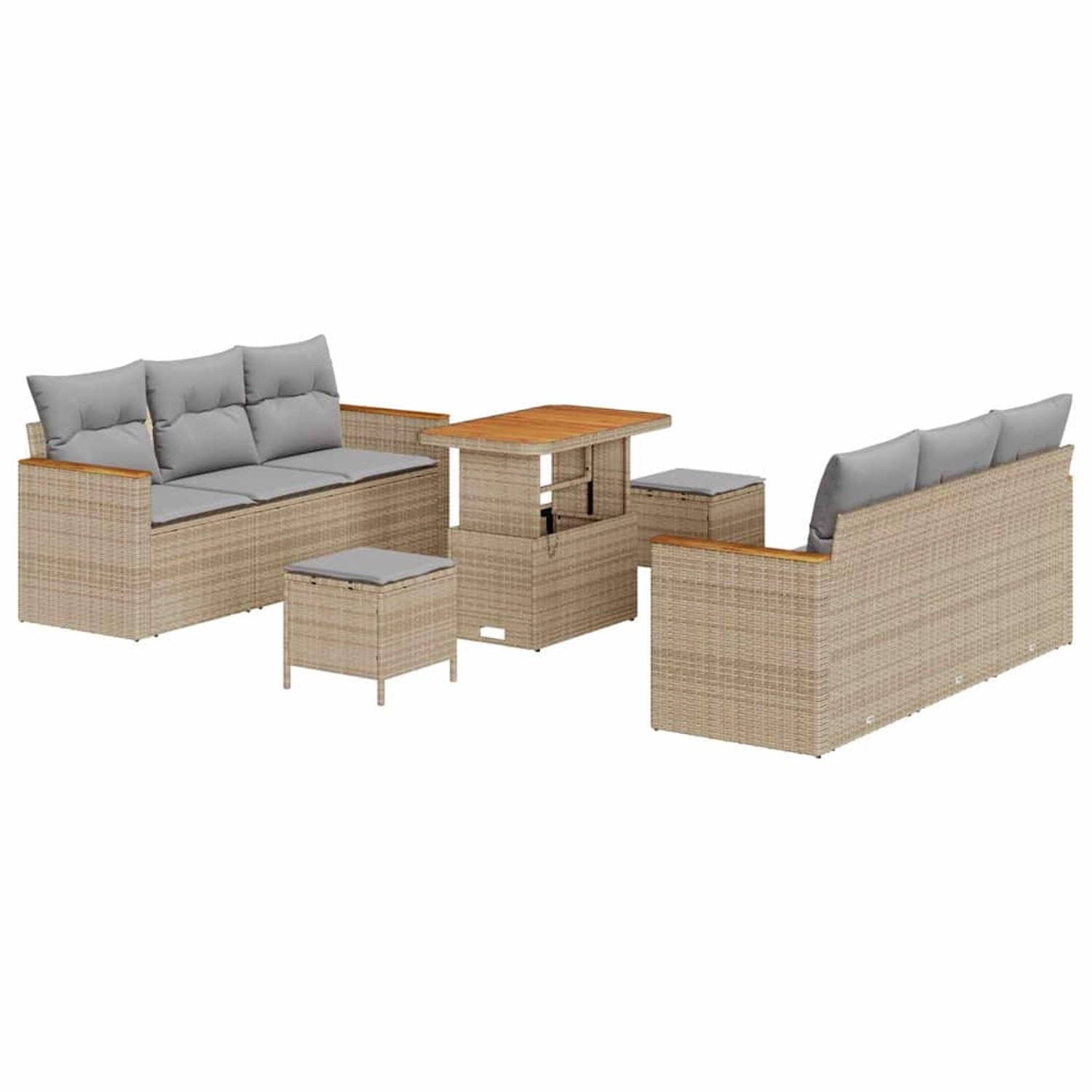 vidaXL Garten-Sofa-Set mit Kissen 9-Tlg Beige Poly Rattan 3363002 günstig online kaufen