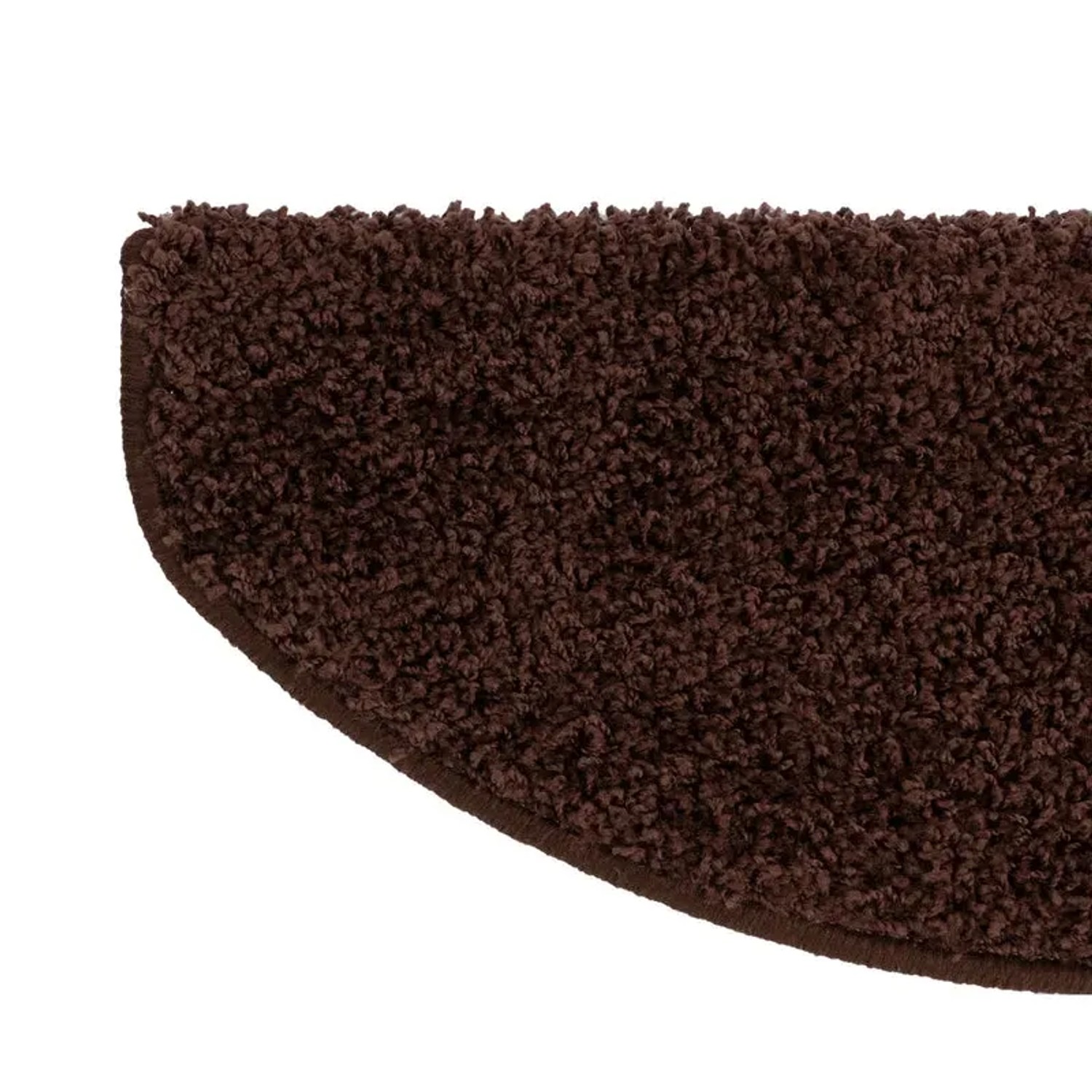 Halbrunde, dunkelbraune Shaggy Stufenmatte Barcelona, 23,5x65 cm. Treppenschutz mit hohem Flor.