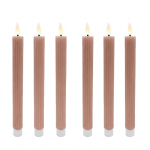 Relaxdays LED Stabkerzen 6er Set Echtwachs Altrosa Flackernd Flammenlos 25 cm x 2 cm
