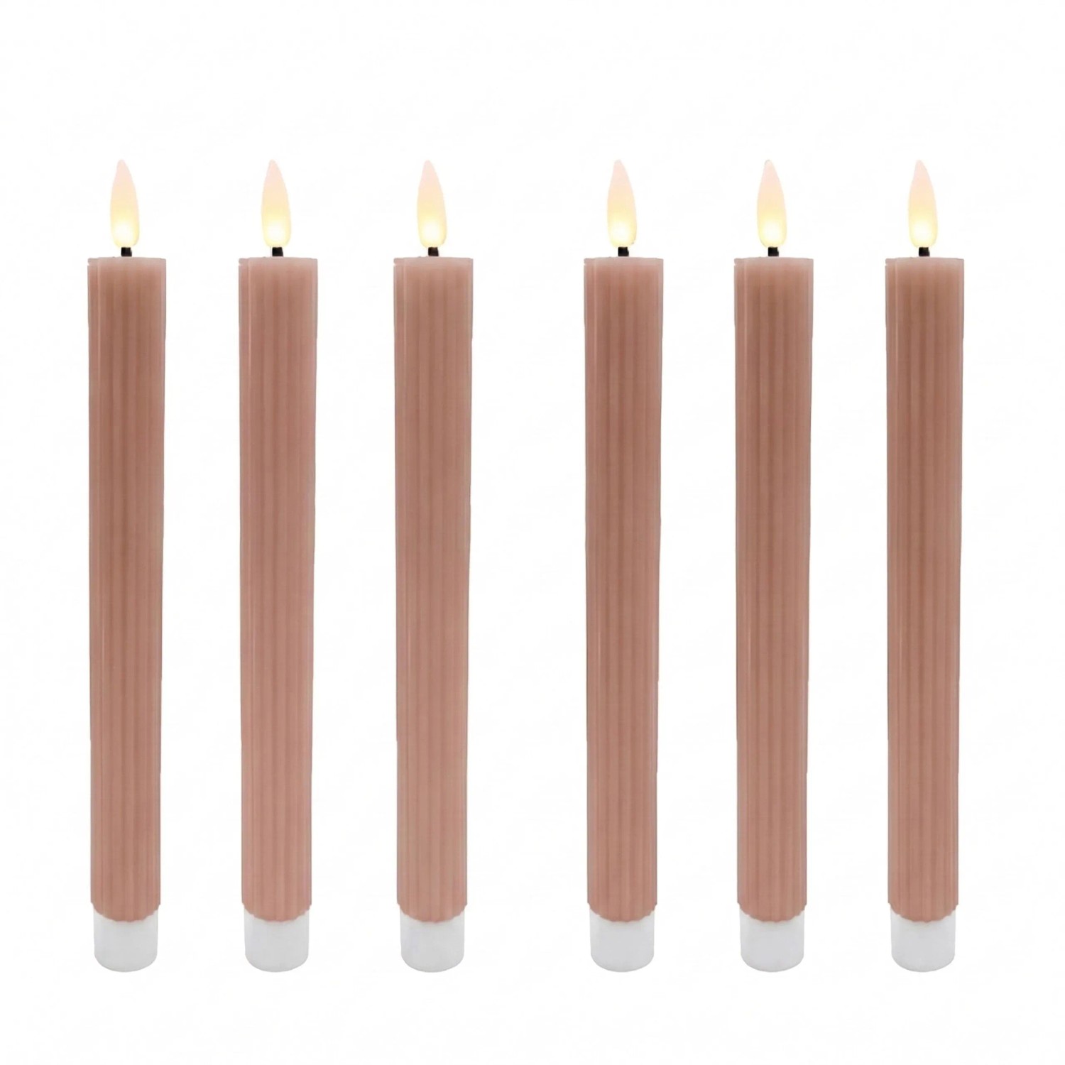 Relaxdays LED Stabkerzen 6er Set Echtwachs Altrosa Flackernd Flammenlos 25 cm x 2 cm