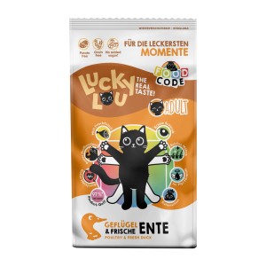 Lucky Lou Katzen-Trockenfutter Adult Geflügel & Ente, 340g Packung.