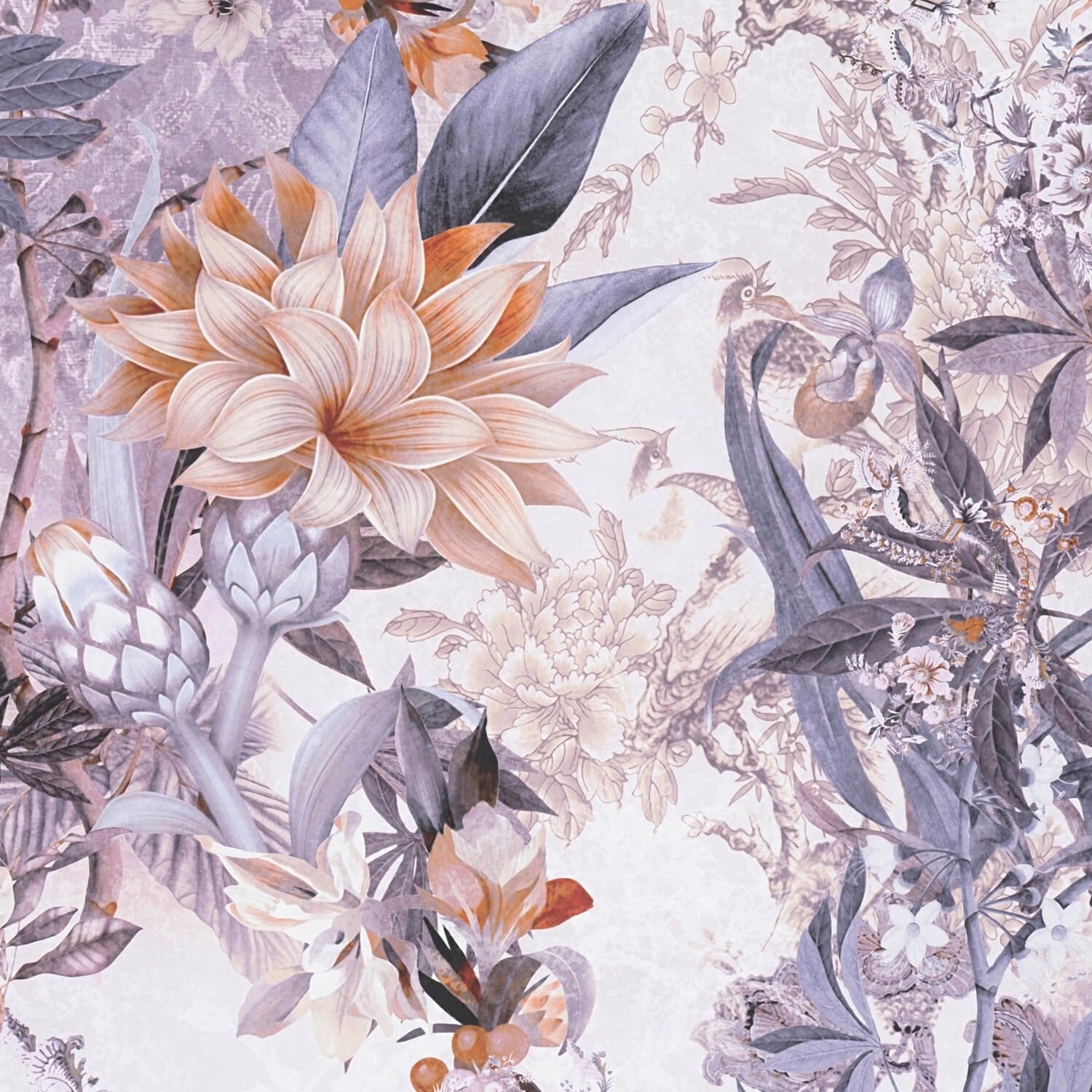PROFHOME 381772-GU Blumen Tapete Floral Matt Weiß Grau Orange Beige 0,53 m günstig online kaufen