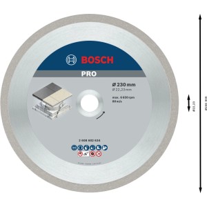 Bosch Diamanttrennscheibe für Keramik, Ø 230 mm, mit blauer PRO-Beschriftung für Winkelschleifer.