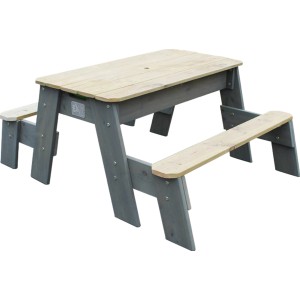 EXIT Aksent Sand-, Wasser- und Picknicktisch mit 2 Bänken aus Holz, grau und natur.