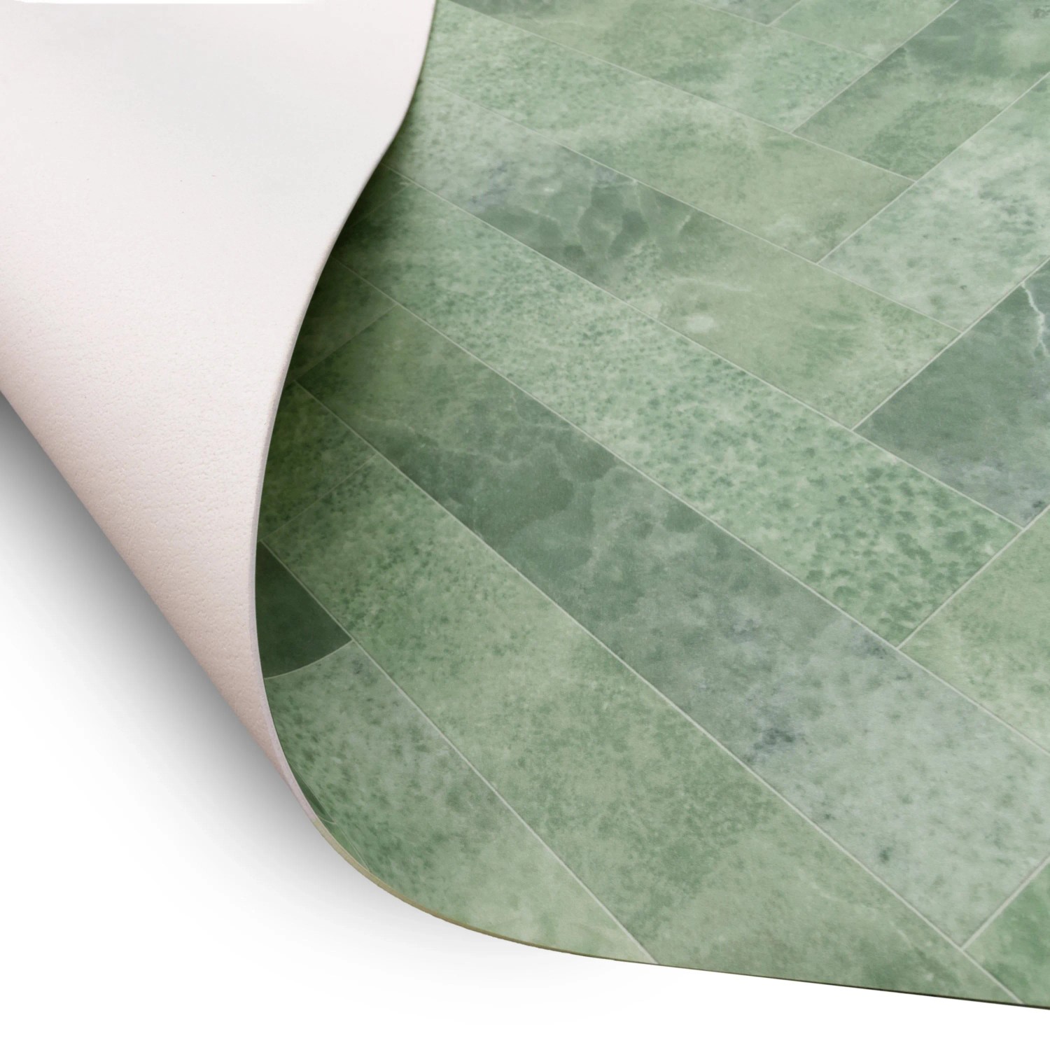 Primaflor PVC Bodenbelag Twilight Shade mit Fliesenmuster in Grün und Marmoroptik.