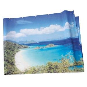 Balkonbespannung Südsee mit Strandmotiv, 90x500 cm, für Wind- und Sichtschutz auf dem Balkon.