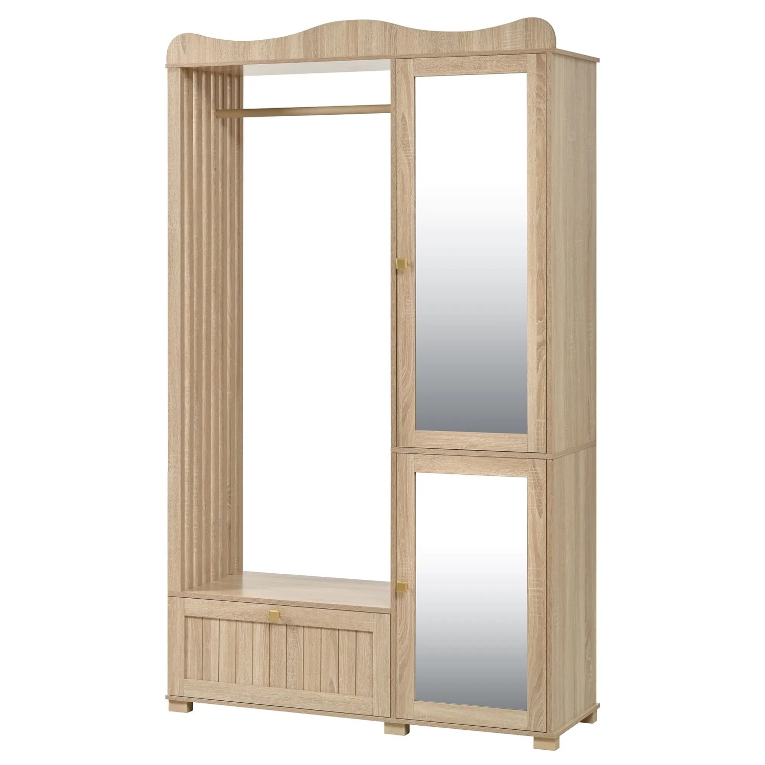 okwish Garderobenschrank mit Spiegel Kleiderständer Schublade 115,5x38x194cm Natur