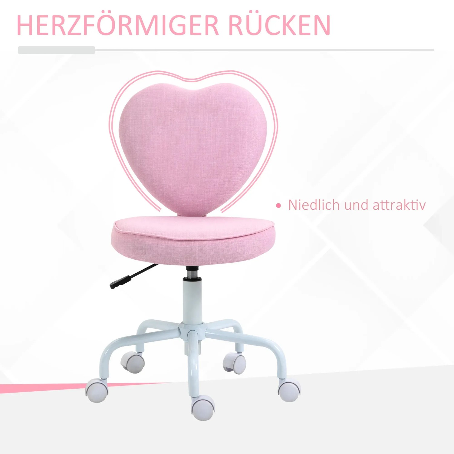 Rosa HOMCOM Bürostuhl mit Herzform, höhenverstellbar und mit Rollen.