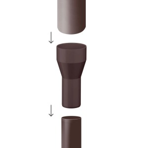 Dunkelbraunes PVC Fallrohr Reduzierstück DN 100/75 für Dachentwässerung. Zeigt die einfache Montage von Fallrohren.