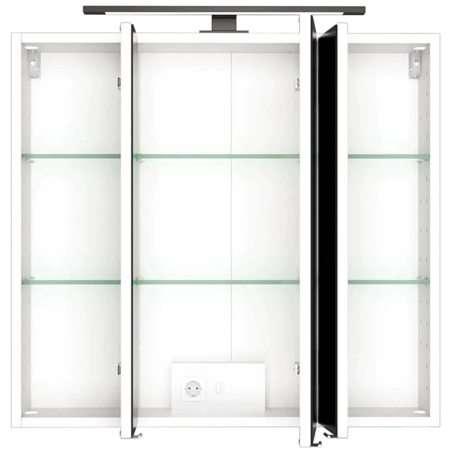 Weißer Held Möbel 3D-Spiegelschrank Rom 70 cm mit LED-Leuchte und Glasböden.