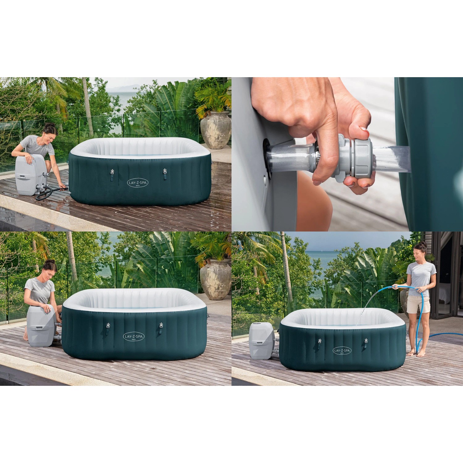 Bestway LAY-Z-SPA Ibiza AirJet, dunkelgrüner, eckiger aufblasbarer Whirlpool für bis zu 6 Personen.