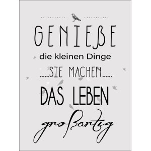 Deco Panel mit Schriftzug "Genieße das Leben" und Vogelmotiv, 39x29 cm.