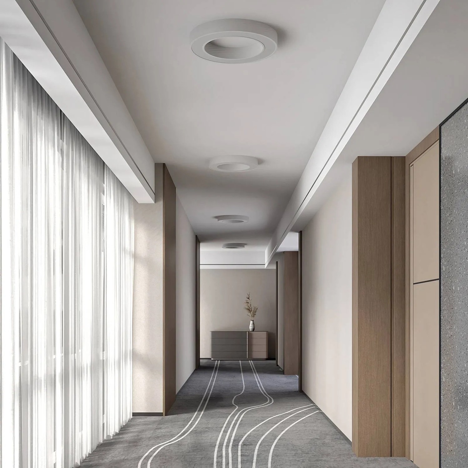 Moderne, weiße LED Deckenleuchte Sharelyn von Arcchio, 60cm Durchmesser, Aluminium, für Küche und Wohnraum.