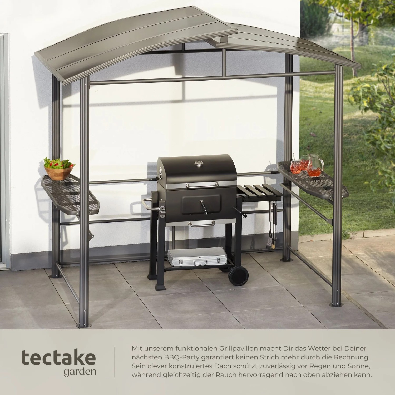 Tectake Grillpavillon Asado Gute Luftzirkulation Wetterfest  240 x 150 x 234 cm Grau_4