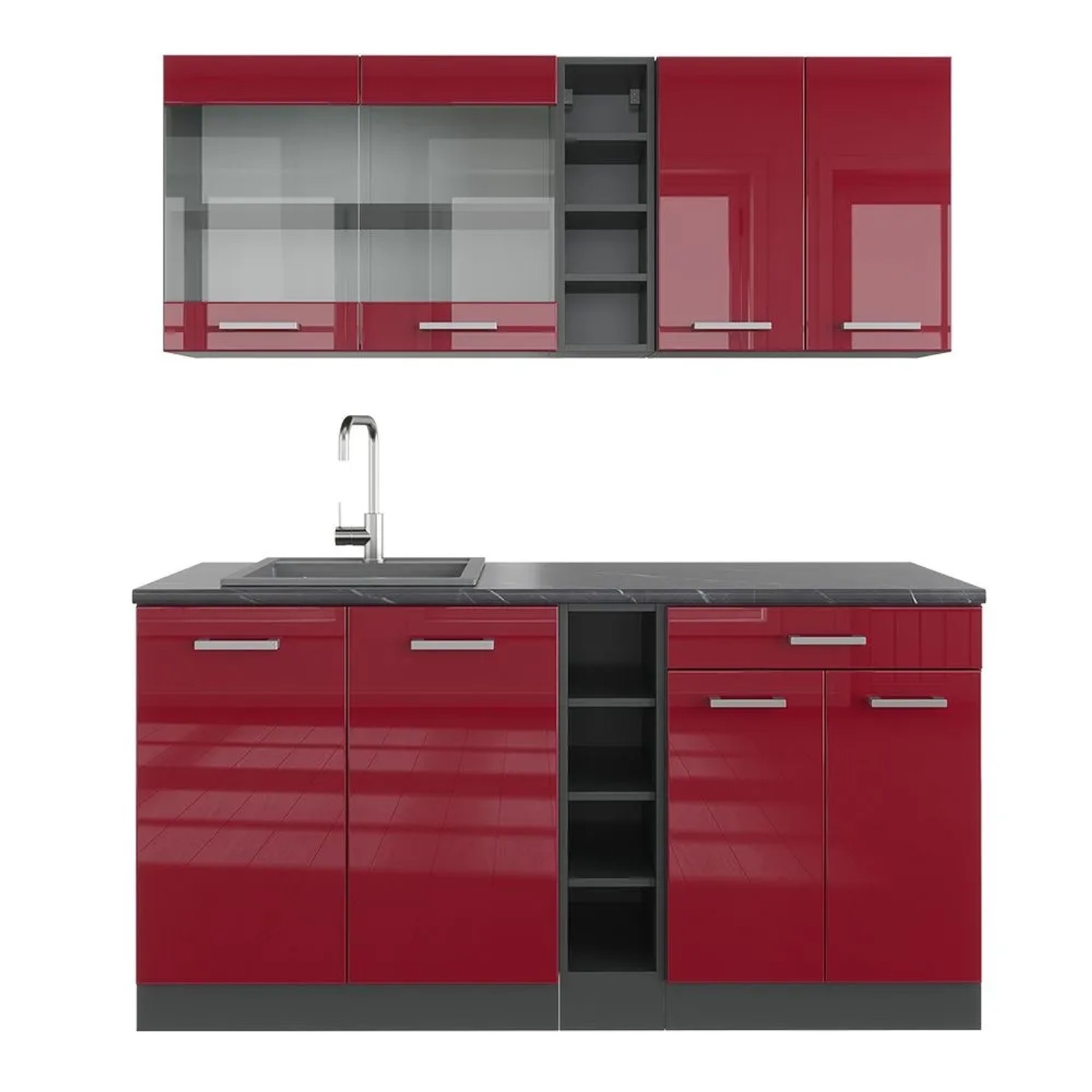 Vicco R-Line Singleküche Bordeaux Hochglanz Anthrazit 160 cm AP Anthrazit ohne E-Geräte