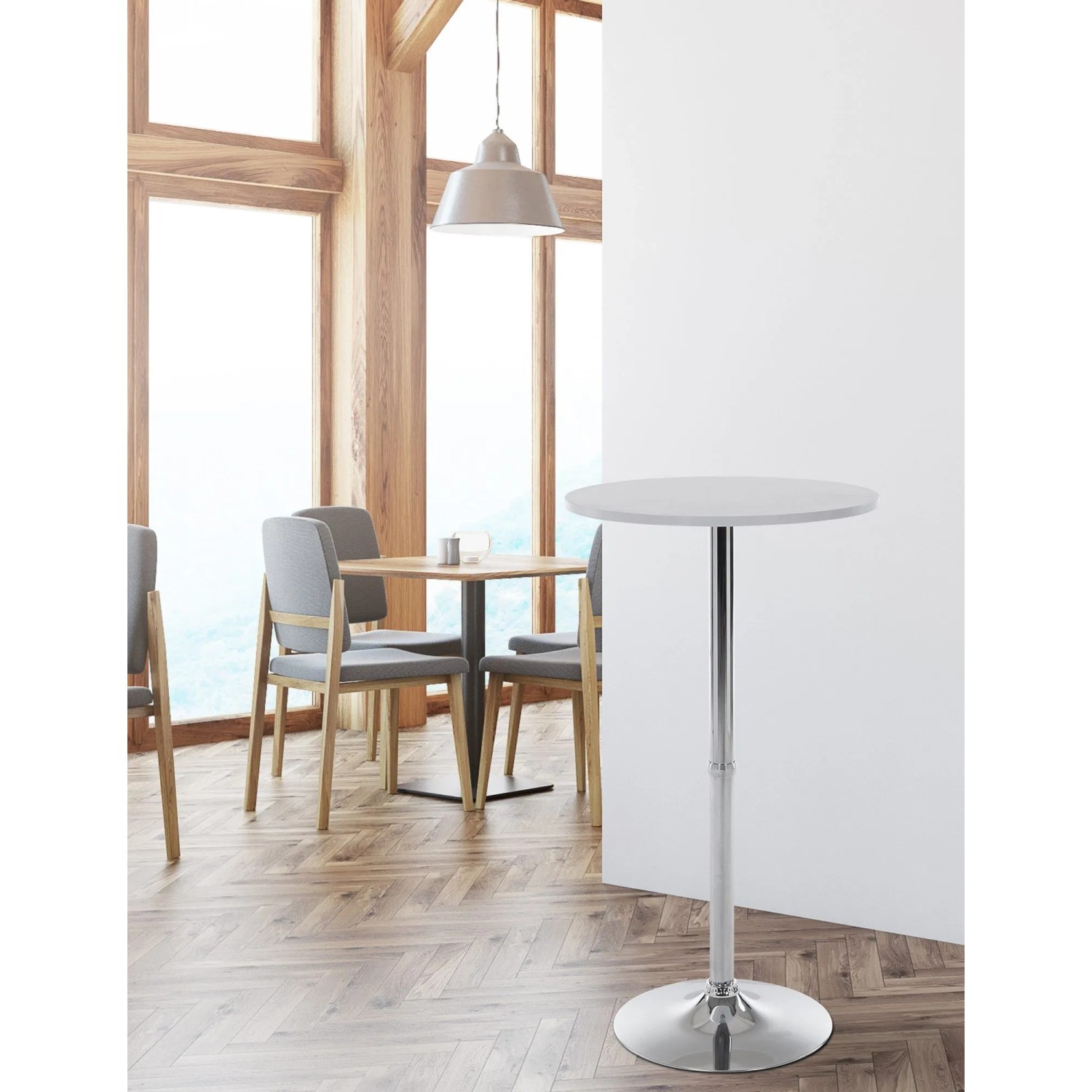 DELUKE Stehtisch Rund Ø 60cm BERLI Aluminium Gestell Bistrotisch Gastro Bartisch Rund 108x60cm Weiß-Silber