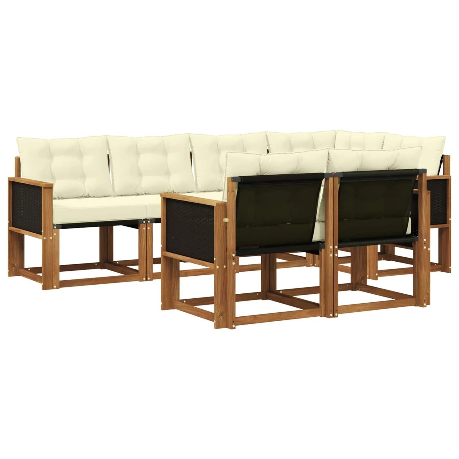 vidaXL Outdoor-Sofagarnitur mit Kissen 7 Stk Natur und Creme 3382006