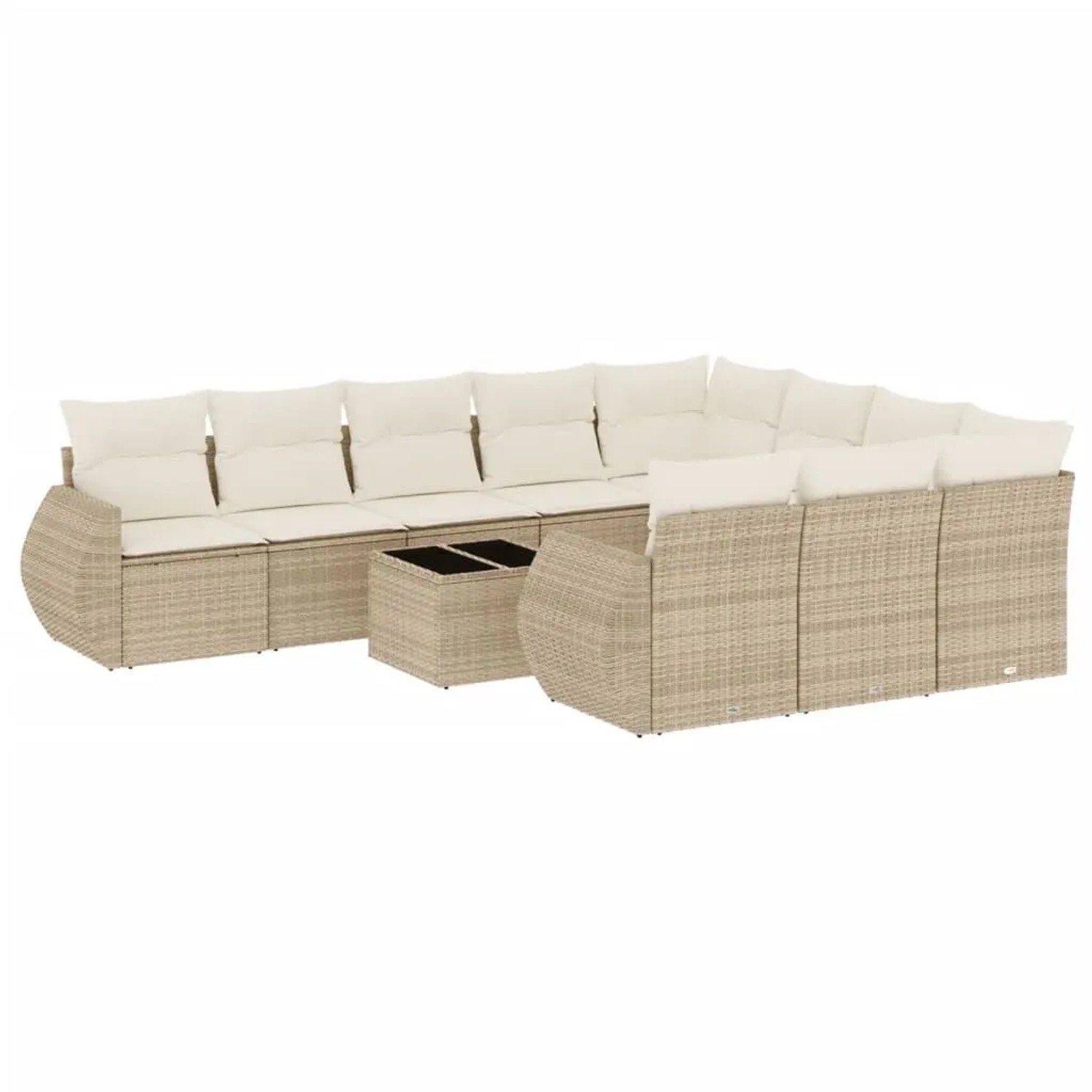 vidaXL 11-Tlg Garten-Sofagarnitur mit Kissen Beige Poly Rattan 3221897