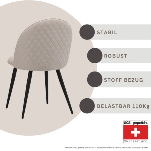 Albatros Esszimmerstuhl CAPO, 4er Set, Beige, Stoffbezug mit Rautenmuster und schwarzen Beinen.