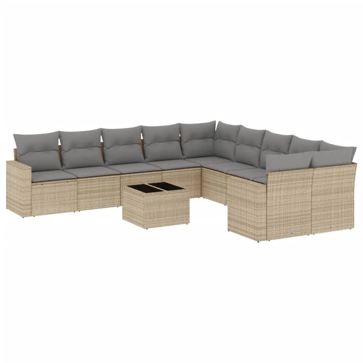 vidaXL 11-Tlg Garten-Sofagarnitur mit Kissen Beige Poly Rattan 3251856