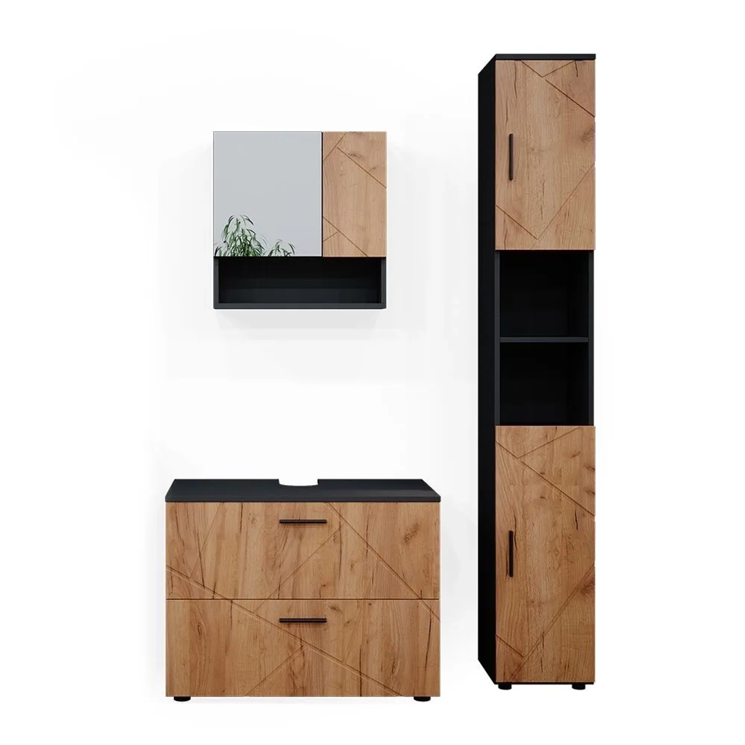 Vicco Badmöbel-Set Irma Goldkraft Eiche/Anthrazit 80 x 59 3-teilig