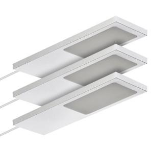 SOTECH 3er Set LED Möbelleuchten GIULIA II Ohne Sensor Silbergrau 4000K Neutralweiß inkl. Trafo und Verteiler