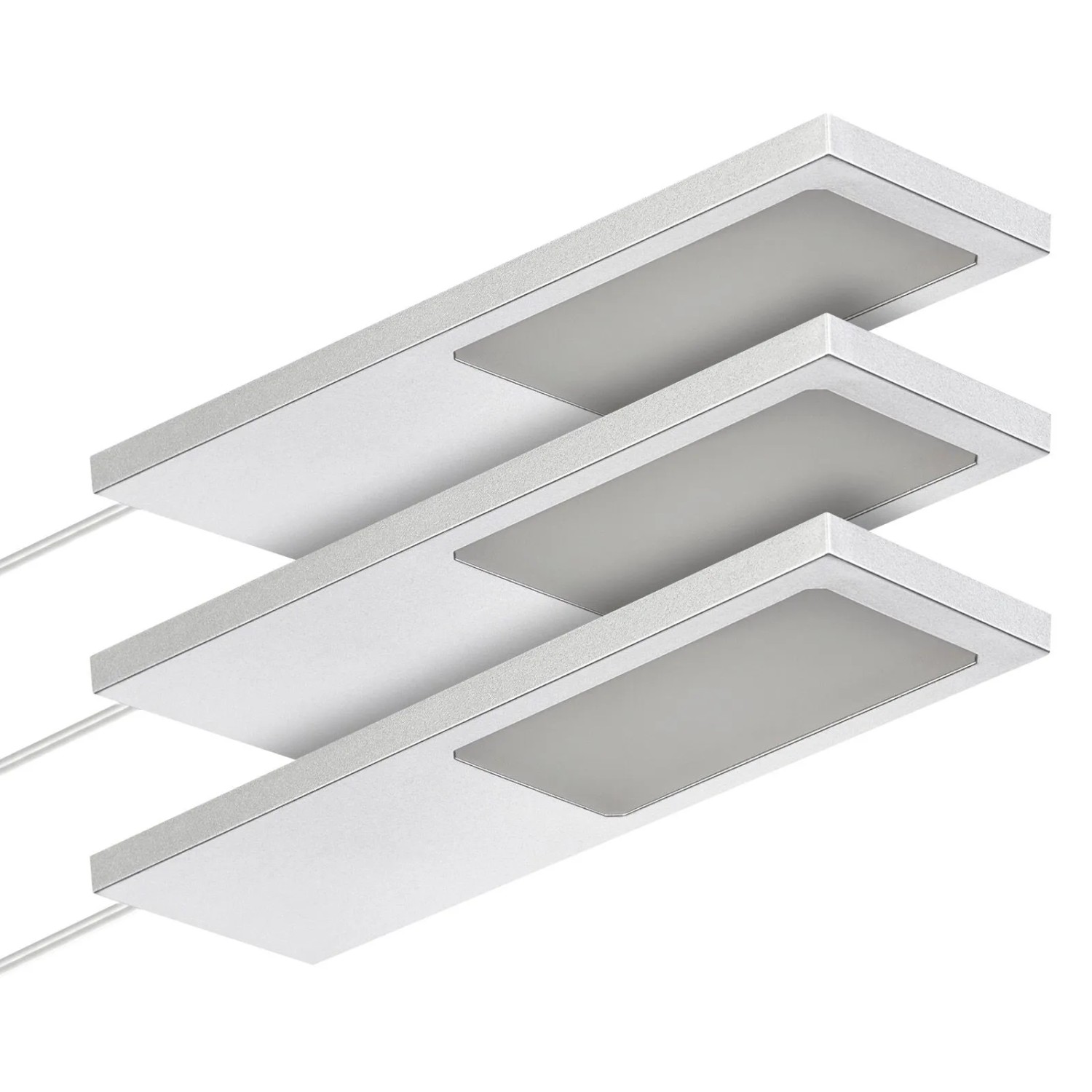 SOTECH 3er Set LED Möbelleuchten GIULIA II Ohne Sensor Silbergrau 4000K Neutralweiß inkl. Trafo und Verteiler