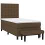 Dunkelbraunes vidaXL Boxspringbett (90x200 cm) mit Matratze, Kopfteil und Bank.