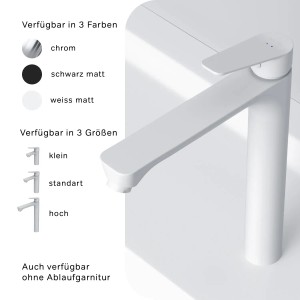 AM.PM Waschtischarmatur Hoch, Weiß, mit Klick-Ablaufgarnitur. Wasserhahn für Bad und Waschbecken.
