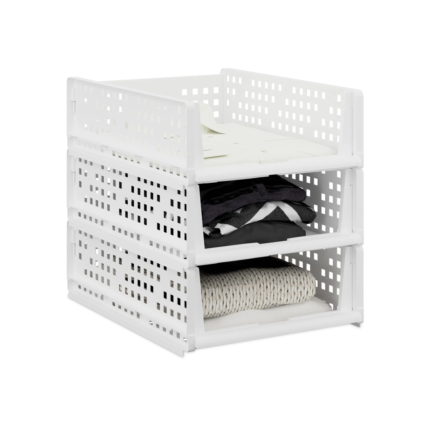 Relaxdays Schrank Organizer Kunststoff Weiß Stapelbar 3er Set 13 x 33,5 x 43,5 cm 550 g