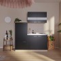 Respekta Miniküche KB160ESS in Schwarz-Eiche Sonoma: Kompakte Pantryküche mit Kühlschrank, Kochfeld und Oberschrank.