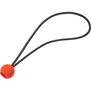 Schwarzes Bungeeball-Expanderseil mit orangefarbener Kugel, 23 cm lang, 4,5 mm Durchmesser, für vielseitige Befestigungen.