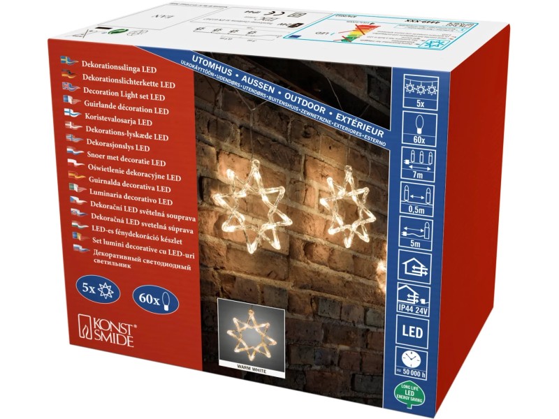 Konstsmide LED Leuchtstäbe Lichtervorhang – 6 Stäbe, 60 LEDs, Schneeeffekt, Batteriebetrieben