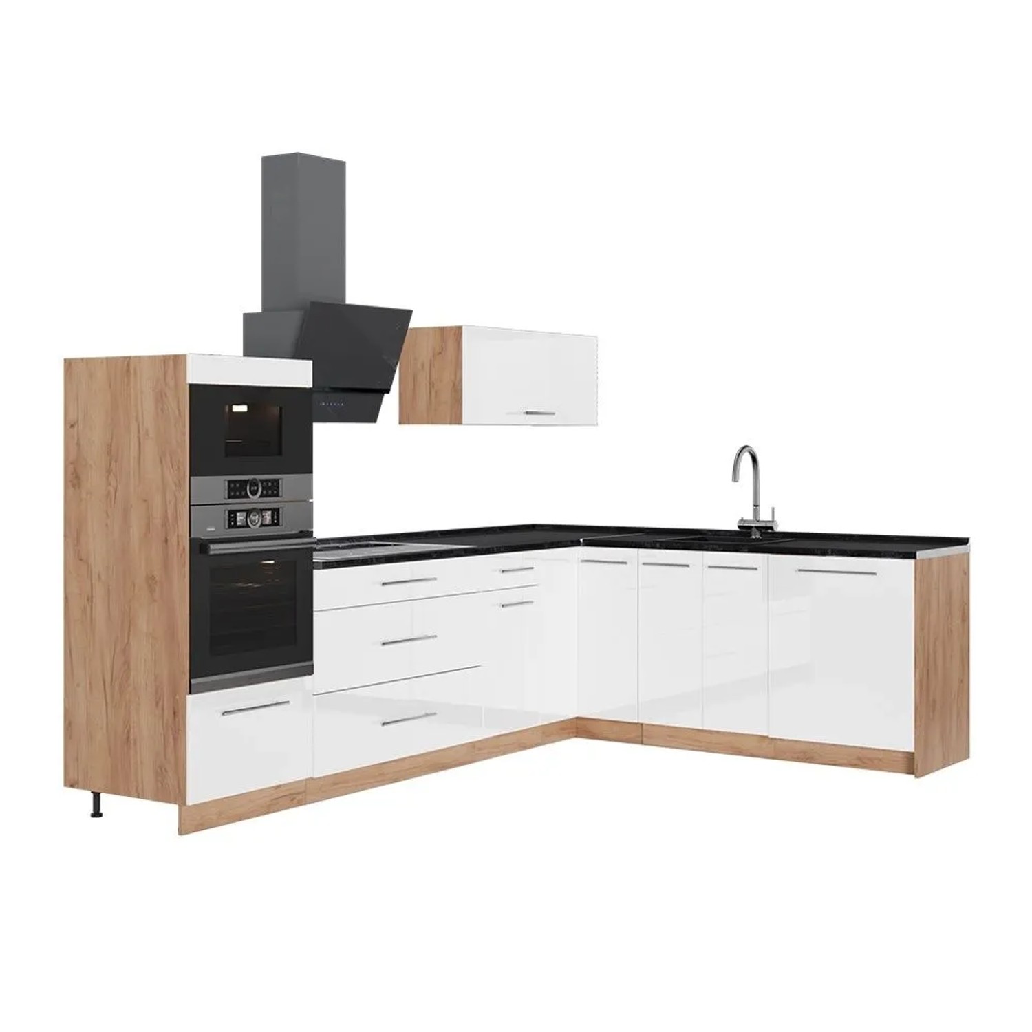 Vicco Eckküche Fame-Line Weiß Hochglanz/Goldkraft Eiche 287 x 154 AP Anthrazit Art Nr 63513