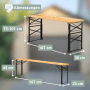 Abmessungen der holz4home Bierzeltgarnitur: Tisch (75-101cm hoch, 167x50cm), Bank (45cm hoch, 167x23cm).