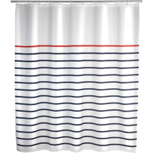 Wenko Duschvorhang Marine White, blau-weiß gestreift, 200x180 cm.