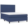 Blaues Boxspringbett 140x200 cm mit Matratze und Stoffbezug.