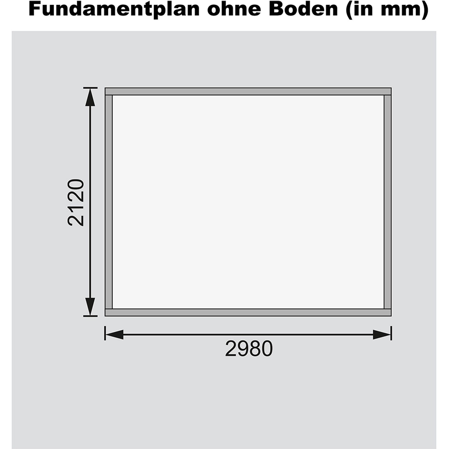 Fundamentplan des Karibu Holz-Gartenhauses Sölve, Maße 298x213 cm.