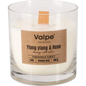 Bispol Duftkerze Ylang Ylang & Rose im Glas mit Holzdocht, ca. 8,5 cm hoch.