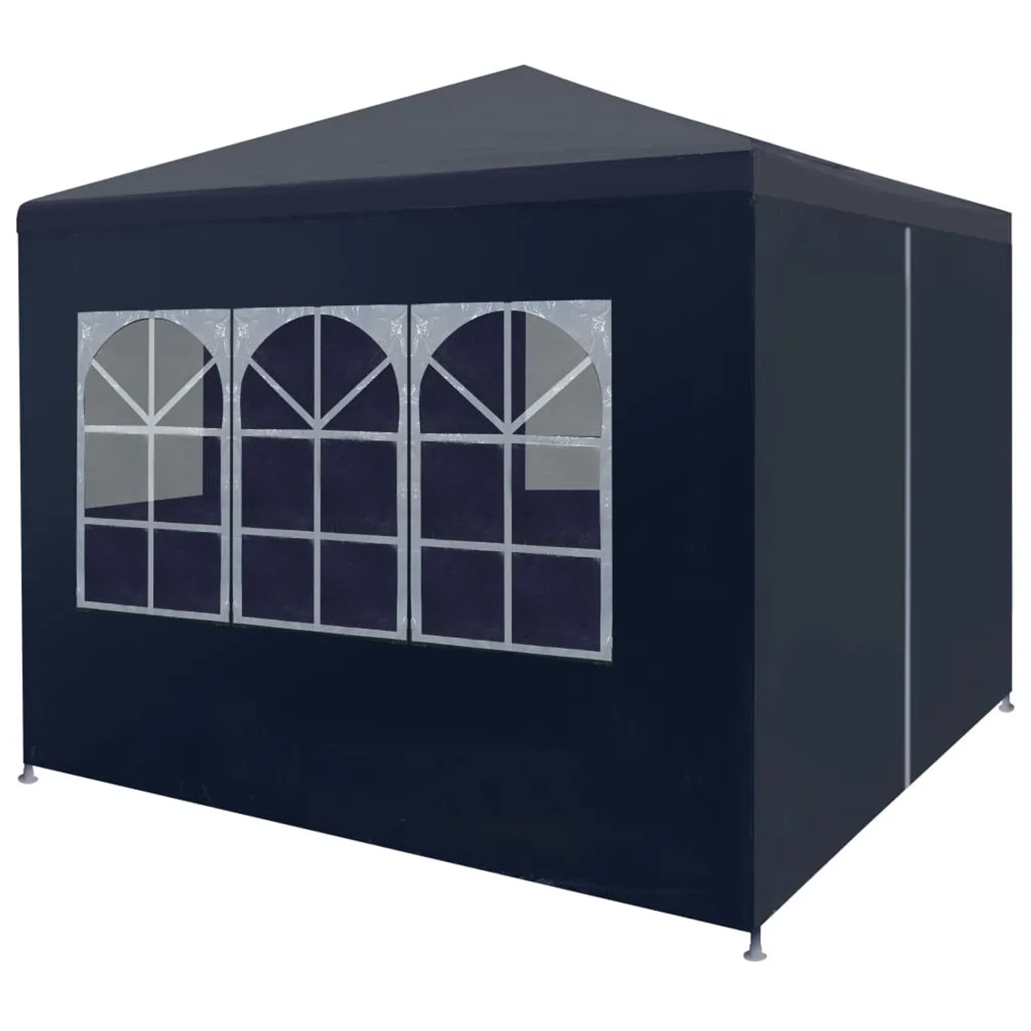 Blaues 3x3 m Partyzelt mit Fenster und Stahlrahmen für Gartenpartys.