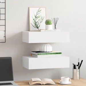 vidaXL Wandregale mit Schubladen 2 Stk Weiß 40x23,5x10 cm MDF 330242