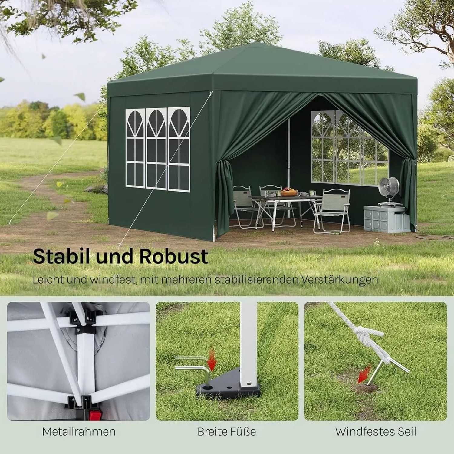 WOLTU Pavillon Pop-Up Wasserdichter Sonnenschutz Pagodenzelt 3x3 m Grün_4