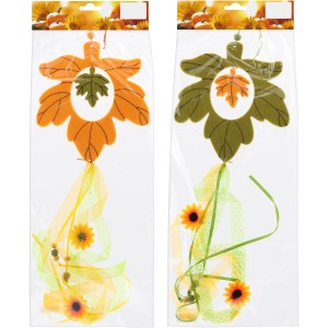 Dekorative Herbstblätter-Hänger, 2-fach sortiert in Orange und Grün, 75cm, mit Bändern und Sonnenblumen.
