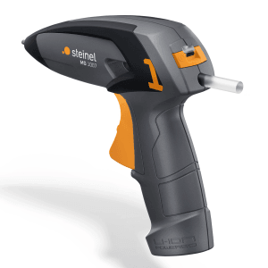 Steinel Akku-Heißklebepistole MobileGlue 1007, grau/orange, mit Klebestift.