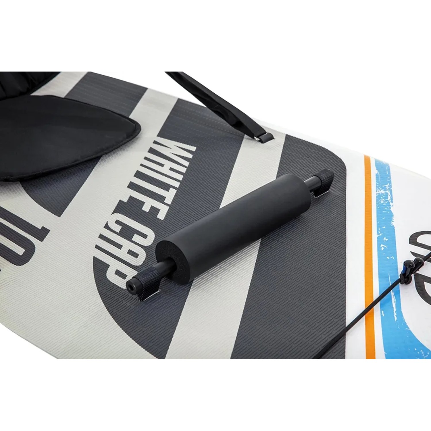 Detailaufnahme: Hydro-Force SUP White Cap mit Kajak-Sitz und Fußstütze.