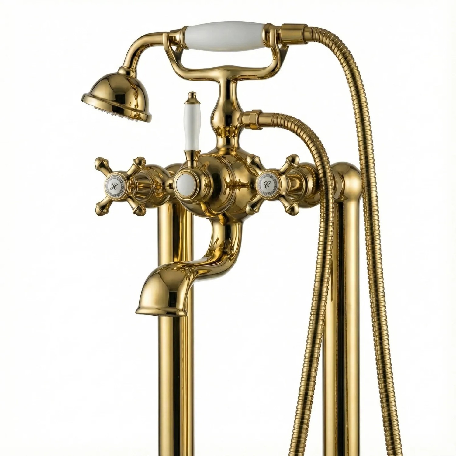 PaulGurkes Standarmatur Freistehend Gold Retro Nostalgie für Badewannen